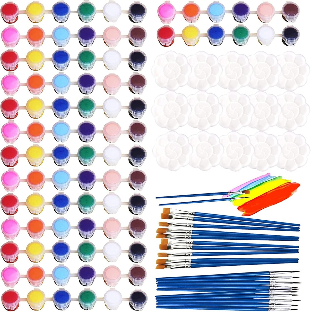 180 Pcs Mini Acrylic Paint Set,15 Pack Acrylic Paint Strips with 30 pcs Paint Brushes and 15 pcs Palettes,12 Colors Kids Paint Set Container Strips Storage for Painting Artistic Crafts